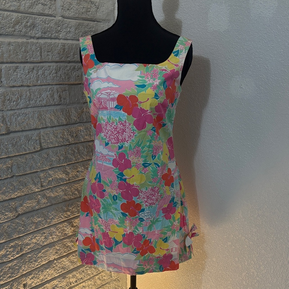 Lilly Pulitzer Vintage Asymmetrical Dress - Pink, Yellow, Green Floral Size 0